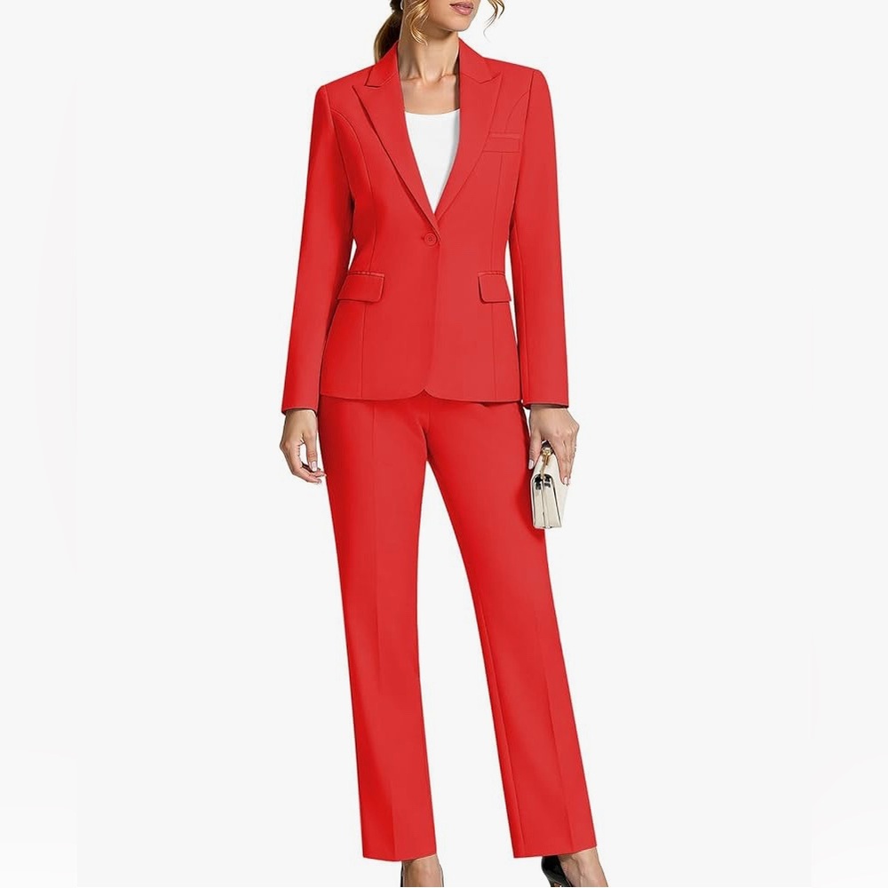 Kelyaa Red Blazer Suit Set - Women's 2 Piece Jacket & Matching Pants Red Size XS
